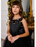 Black Lace Appliques Tulle Flower Girl Dress With Train